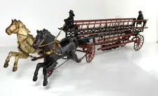 RARE IVES CAST IRON PHEONIX TWO HORSE DRAWN LADDER WAGON TRUCK 28"