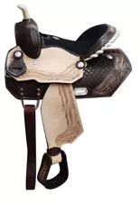 13" Youth barrel horse saddle with tooled feather design