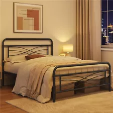 Twin/Full/Queen Metal Bed Frame with Criss-Cross Design Headboard USED