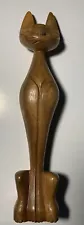 Vintage Mid Century Modern Hand Carved Wood Siamese Cat Sculpture 10 In