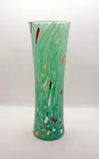 New Murano Millefiori Colorful Green Vase Italian Art Glass Casanova