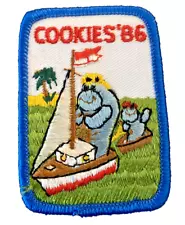 Girl Scout Patch Badge Cookies 1986 1980s 80s Hippo Sailboat Cookie Sales 2.5"