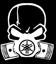 Yamaha Skull Gas Mask Sticker Die Cut Vinyl Decal Motorcycle 5.5" White