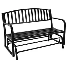 2-Person Steel Outdoor Glider Garden Bench - Black by Sunnydaze