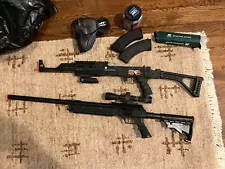 Used Airsoft Gun Lot, includes sniper, AK47 Kalashnikov, mask, BB's, spare scope