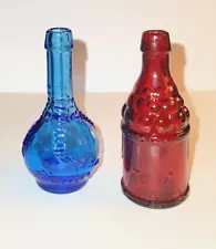 Wheaton MINIATURE GLASS BOTTLES Blue Ball and Claw & Red Drum and Cannon balls