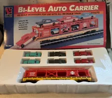 LIFE-LIKE Trains HO Scale SANTA FE BI-LEVEL AUTO CARRIER W/6 CHEVY Cars #8089