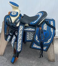 15" BLACK MEXICAN CHARRO SADDLE MONTURA CHARRA PARA CABALLO Horse Charro Gear