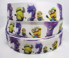 Both Minions on 1" Grosgrain Ribbon ~YOUR CHOICE: 5 or 10 Yard (Purple & Yellow)