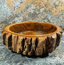 Vintage WALNUT BARK Bowl Live-edge Wood Slice Decor Plant Base Candle Holder