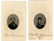 CIRCA 1860'S TWO Hand Tinted Paper Framed TINTYPE of ID'd Husband and Wife