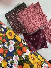 Vintage Retro Floral Lot Of Fabric Scraps For Crafts Cotton & Blends 2LBS+