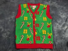 Merry Christmas Ugly Sweater Vest Buttons Candy Canes Presents M