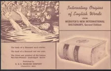 Webster's New International Dictionary 2nd Ed: Interesting Origins of Words 1941