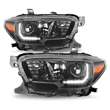 For 2016-2022 Toyota Tacoma w/ LED DRL Black Headlights Amber Corner Lamps Pair (For: 2016 Toyota Tacoma)