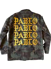 Kanye West Yeezy Gold Print Pablo Camouflage Army Button-Up Jacket