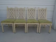 Set 4 Fretwork Dining Chairs Faux Bamboo Regency Chinese Chippendale Four Glam