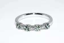 .925 STERLING SILVER .46CT NATURAL GREEN SAPPHIRE & DIAMOND COCKTAIL RING