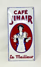 Vintage French Enamel Porcelain Sign Coffee Cafe Jihair Restaurant Tourism