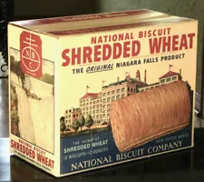 Vintage Large Cardboard Grocery Stock Box of Shredded Wheat Circa 1939