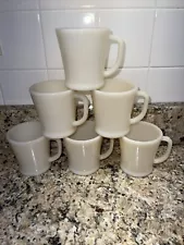 6 VINTAGE FIRE KING RESTAURANT WARE IVORY COFFEE MUG D-HANDLE FLAT BOTTOM CUPS