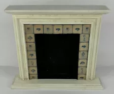 VTG 1:12 Dollhouse Miniature Furniture White Wood Fireplace w/ Delft Blue "Tile"