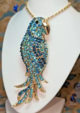 New ListingSALE! GORGEOUS!!! SPARKLY BLUE CRYSTAL BETSEY JOHNSON FANCY PARROT BIRD NECKLACE