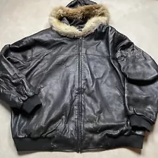 Vintage Pelle Pelle Leather Jacket Marc Buchanan Size 60 Fur Lined Hood Y2K Logo