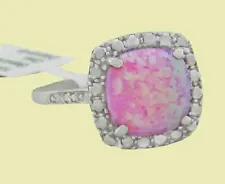 GENUINE 2.08 Cts PINK OPAL & DIAMONDS RING 10k WHITE GOLD - Free Certificate