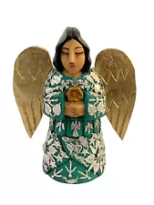 ANGEL Figurine with MILAGROS, LG Mexican ExVotos Santo, Stand or Hang