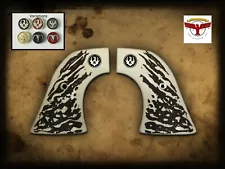 RUGER BLACKHAWK, VAQUERO, SINGLE SIX, WRANGLER ~ Magna-Tusk™ WHITE STAG GRIPS QR