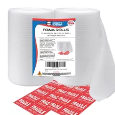 2 pack Foam Wrap Roll 12" Wide x 100 ft total 1/16" Thick Free Fragile Stickers