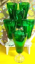 ANCHOR HOCKING Mid Century Modern 6 GREEN BURPLE Boopie GLASSES GOBLET 6 3/4