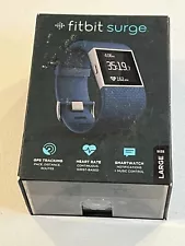 Used Fitbit Surge Fitness Super Watch, Large, Blue Band + Charger