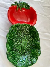 VINTAGE 1930'S MAJOLICA POTTERY KALE CABBAGE TOMATO SERVING DISH FREE SHIP