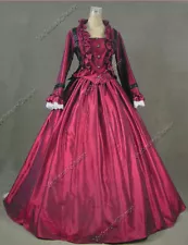 Victorian Civil War Taffeta Dark Wine Day Dress Reenactment Theater Clothing 170