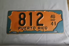 1940/41 Puerto Rico license plate. Tri-color, island map border VERY NICE cond.