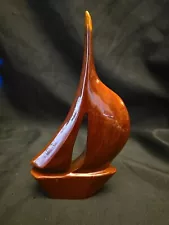 Sailboat MAHOGANY Carved Wood Decoration Figurine Sculpture 7" boat