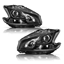 Black For 2009-2014 Nissan Maxima Halogen Headlights Clear Corner Headlamps Pair