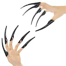 10 Pcs Long Finger Claws ,cuff design Adjustable Black Metal nail rings exten...