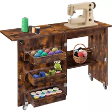 Sewing Machine Table Compact Folding Cabinet with One Storage Shelf Three Trays