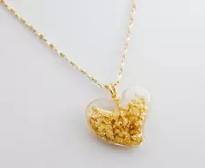 Witches Heart Floating 24k Gold Flake Pendant Necklace Gold Filled Chain