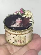 On Sale - Polka Dot Portrait Hat Box Roses 1:12 Mini Dollhouse Signed OOAK '23