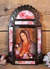 ON HOLD FOR JOAN!! Retablo Virgin of Guadalupe Handmade Metal Mirrored Mexico