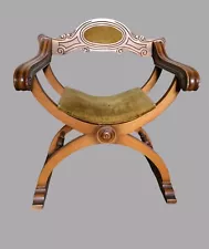 Vintage Chair Savonarola Throne Chairs Carved Wood Folding italian 60s