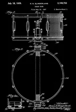 1939 - Snare Drum - H. H. Slingerland - Patent Art Poster