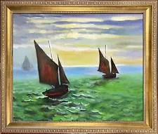 Monet BOATS LEAVING HARBOR Oil Painting 20x24 Framed Canvas **SALE