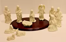 Christmas Nativity Set 11 Piece White Porcelain W/ Wooden base