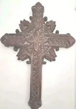 Ornate Carved Antiqued Rustic Wood Look Wall Religious Cross