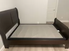 Full Sized Walnut Sleigh Bed Frame with Headboard and Box Spring Base